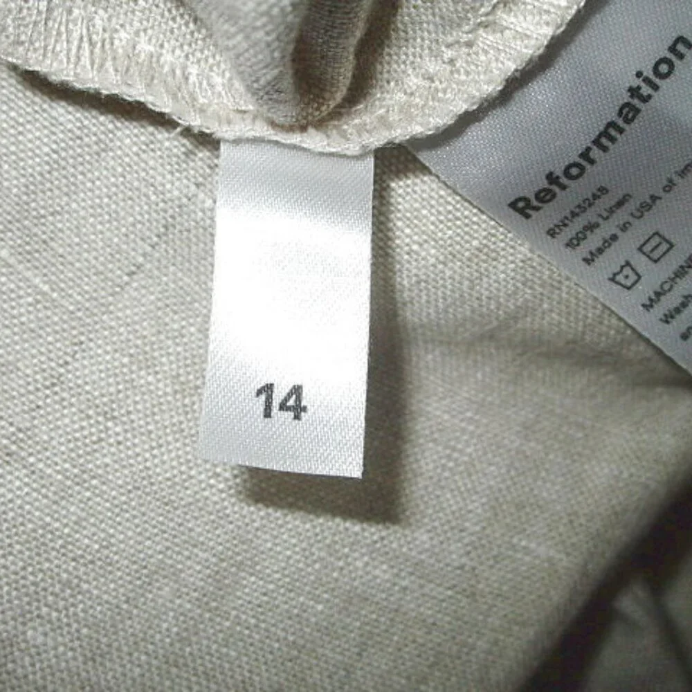 Reformation The Avalon Linen Trousers Size 14 Pleated Pockets High Rise Pants